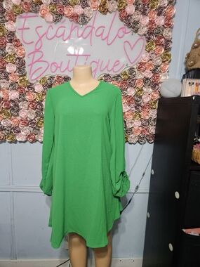 Vibrant Green V-Neck Mini Dress